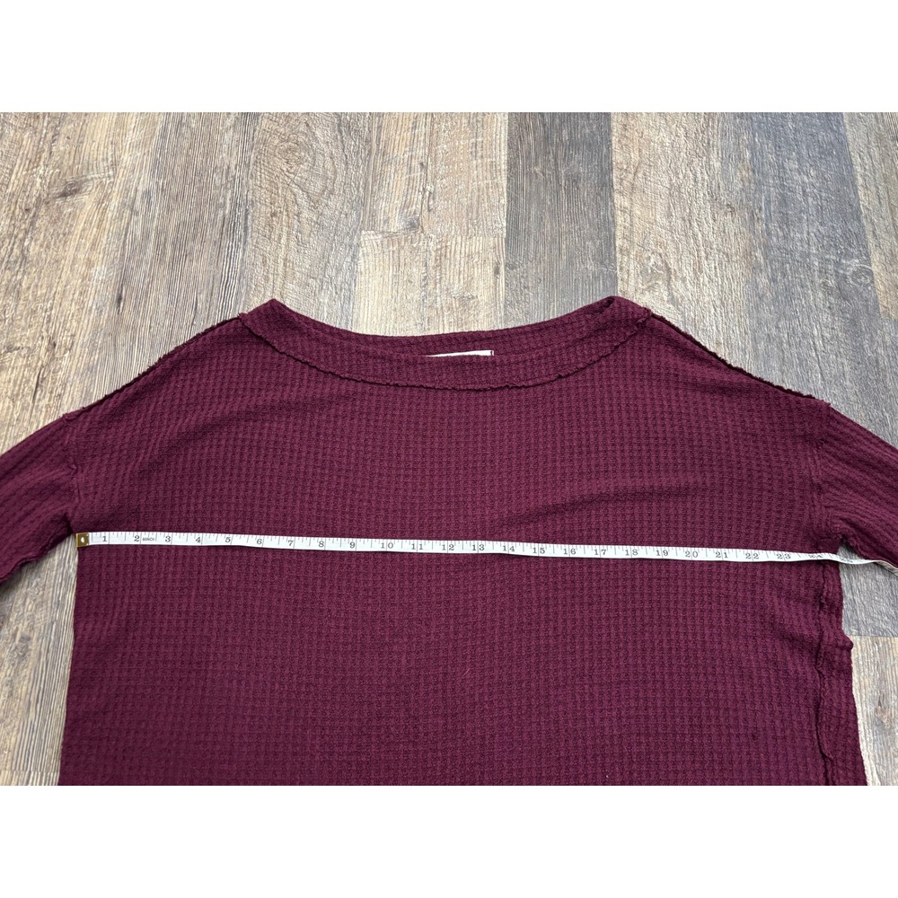 We The Free Free People Burgundy Waffle Knit Thermal Top XS Maroon Long Sleeve - Picture 3 of 5